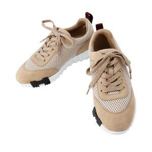HERMES Bounce Sneakers Size 36 Mesh・Graphic/Chevre Velour Beige・Argile